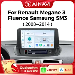 Ainavi Car Multimedia Player For Renault Megane 3 RS Fluence Samsung SM3 2008 2010 2012 2014 Carplay Android Auto 4G Wifi 2din