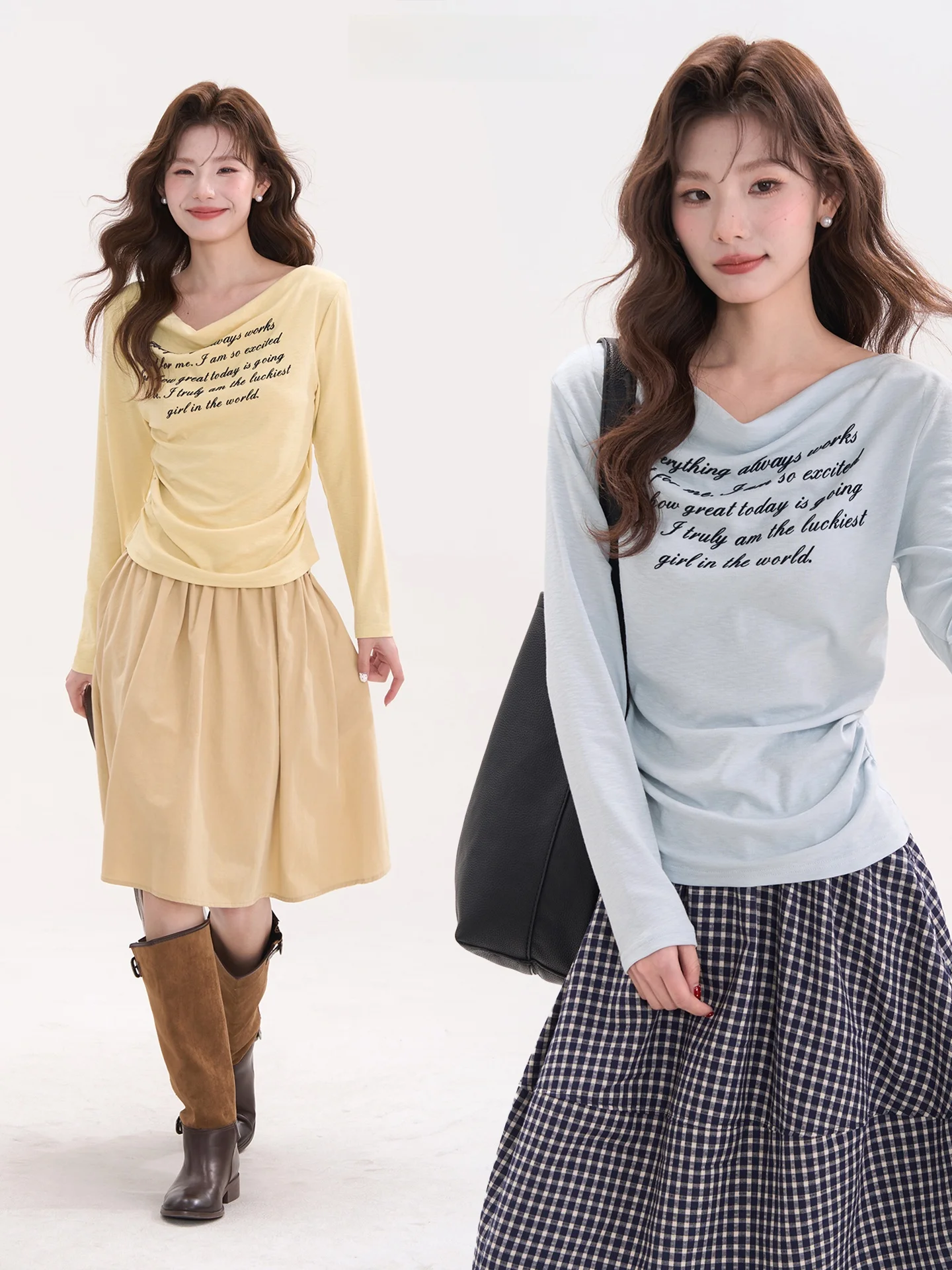 

Heme Casual Long Sve T-irt Women Early Spring Loose Ne Print Top Comfortable Viscose Cotton Blend Letter Pattern