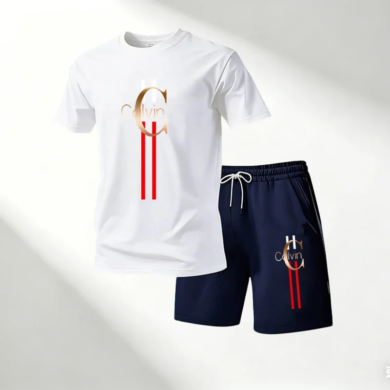 

2026 Hot Sale Men's Streetwear T-Shirts Sets O-Neck Short Sleeve + Shorts Quick Dry Gym Fitness Running Suit Summer Casual