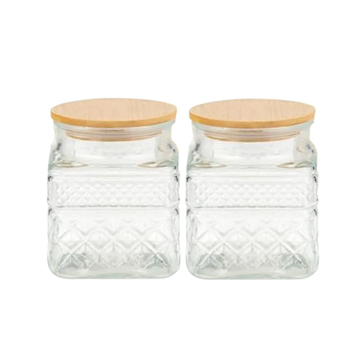 

2Pcs Square Glass Jars with Vintage , Coffee Pasta Sugar Tea Snack Nuts Cookie Jar Kitchen Decor