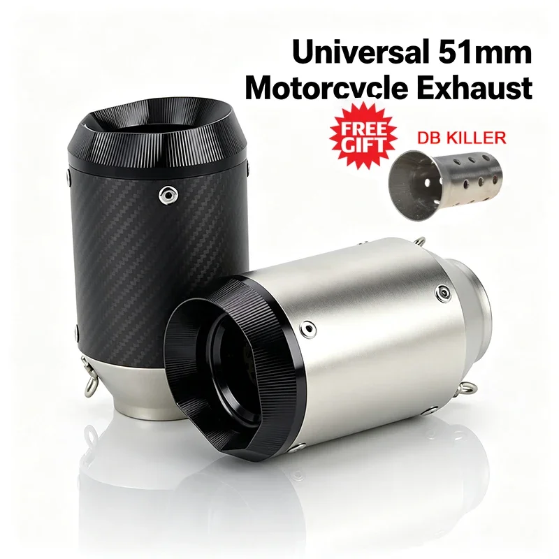 Universal 51mm Motorcycle Exhaust Muffler with Removable DB Killer for KTM 250/390/790/990 CFMOTO 450/675 MT SR Z900 Ninja 400