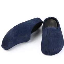 Real Leather Fur Women Horsehair Half Slippers 2024 Fashion Design Brand Mule Runway Flats Thick Sole Leisure Man Shoes