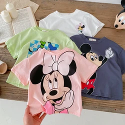 Disney Minnie Cute Baby Girls' T-shirt 2023 Summer Clothing Short Sleeve Cartoon Tees Tops Children Clothes Boys Mickey Tshirt