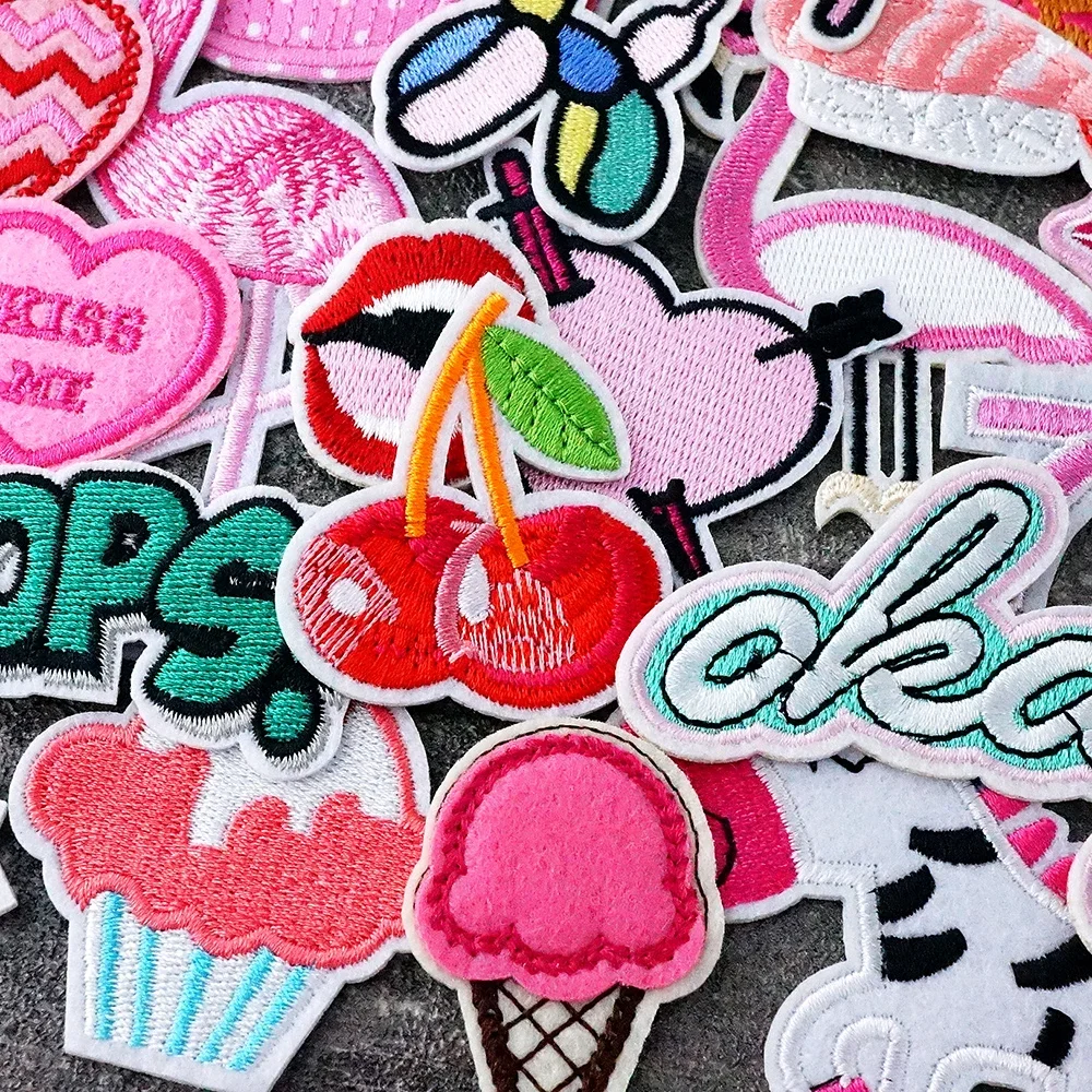 Pink Flamingo Cake Girl Iron on Patches Appliques for Clothing Embroidery Cloth Stickers Sewing Handmade Decoration Repair Patch