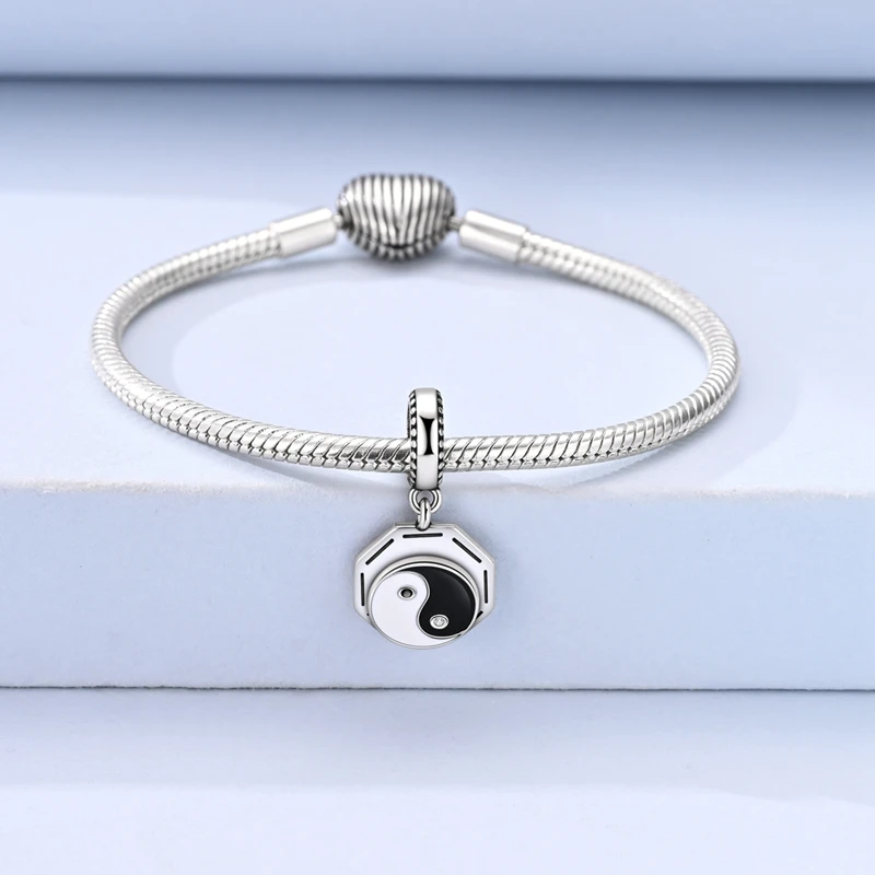 Original 925 Sterling Silver Chinese Rotatable Tai Chi The Eight Diagram Pendant Fit Original Bracelet Necklace DIY Jewelry Gift