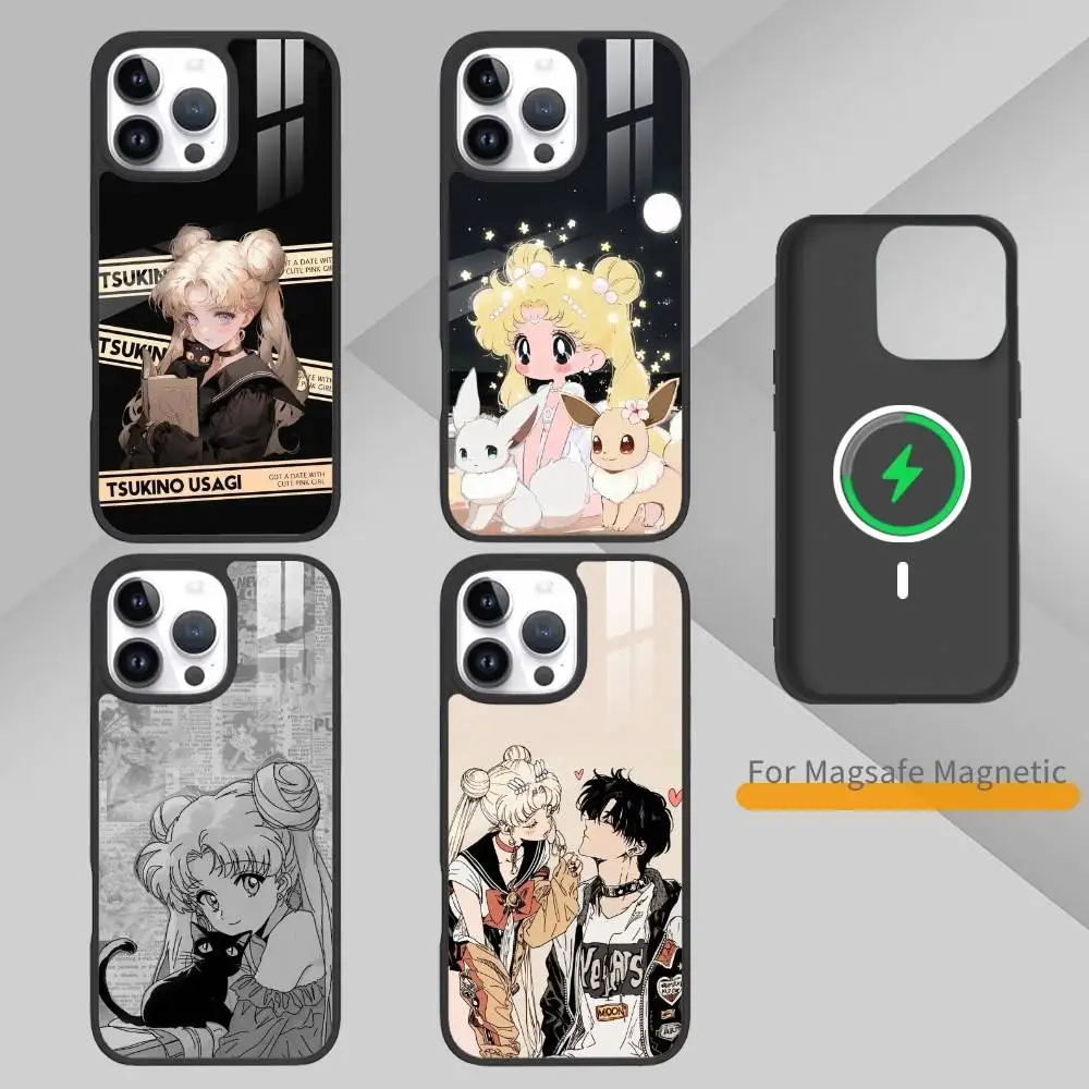 

Cartoon F-Sailor M-Moons Phone Case For iPhone 14,16,15,13,17,12,Plus,Pro,Max Magnetic For Magsafe Frosted Cover