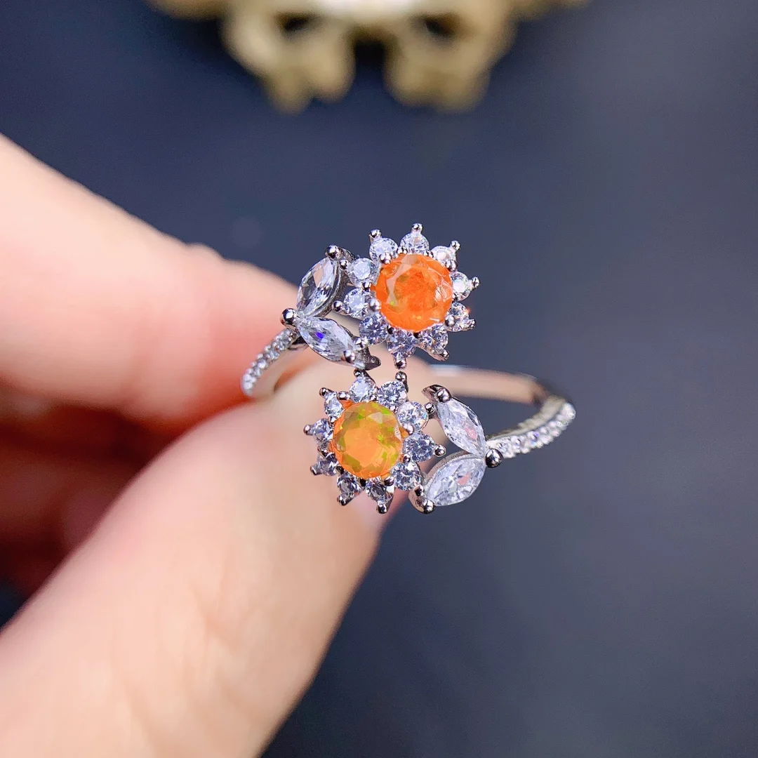 

Dainty Ring Natural Fire Opal Ring 925 Sterling Silver Orange Opal Leaf Flower Ring For Women Gift