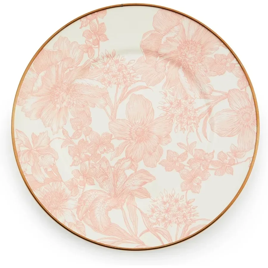 

Enamel Salad and Dessert Plate Small Plate for Appetizers or Desserts 8 Inches PinkandWhite Rosy English Garden