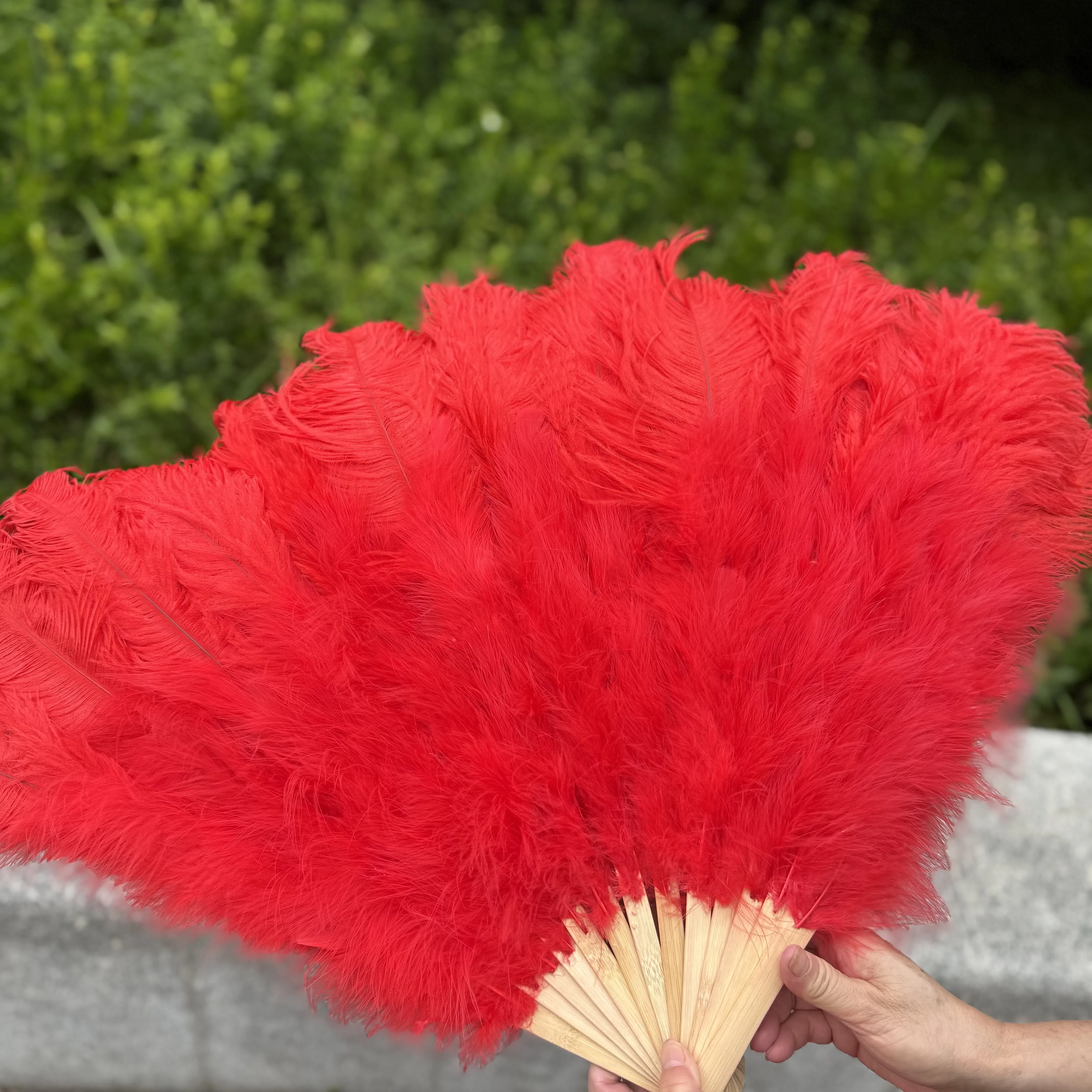 Red Large Ostrich Feather Fans Fluffy Performance Dance Folding Handheld Fan Various Styles Party Props Stage Show