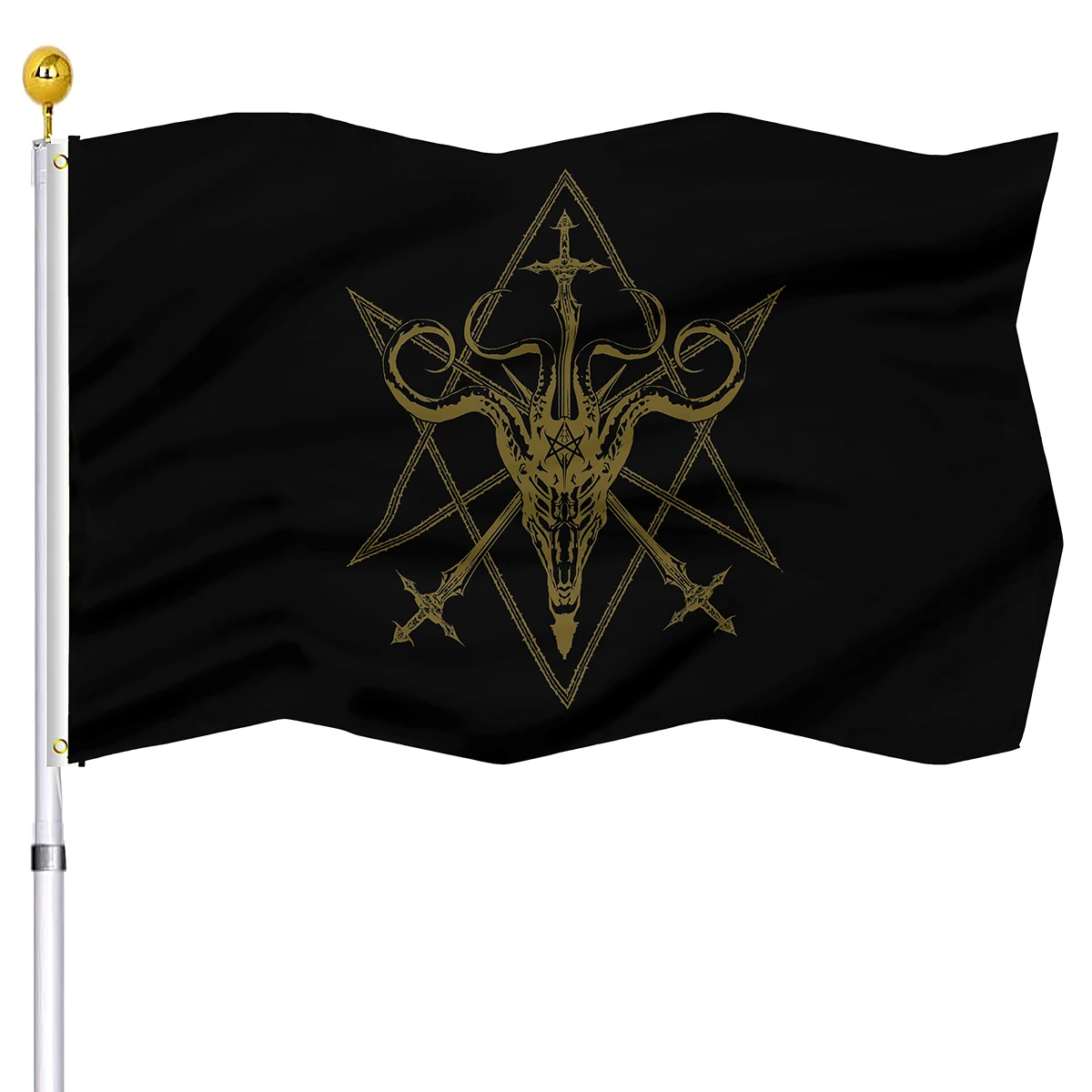 Pentagram Demon Flag Satanic Goat Head Indoor and Outdoor Black Home Decor Garden Yard Flags Polyester with Brass Buttonhole