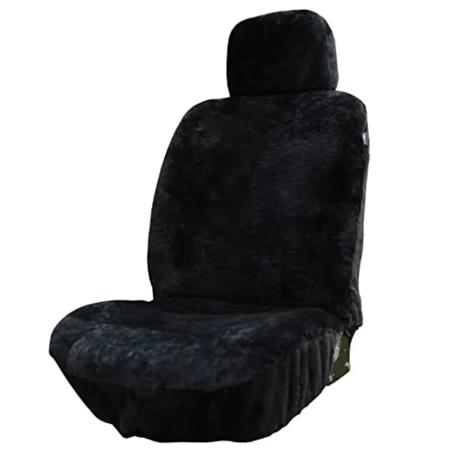 

Premium Sheepskin Car Seat Cover - All Season Comfort and Protection Easy Installation 56 x 23 Black Color