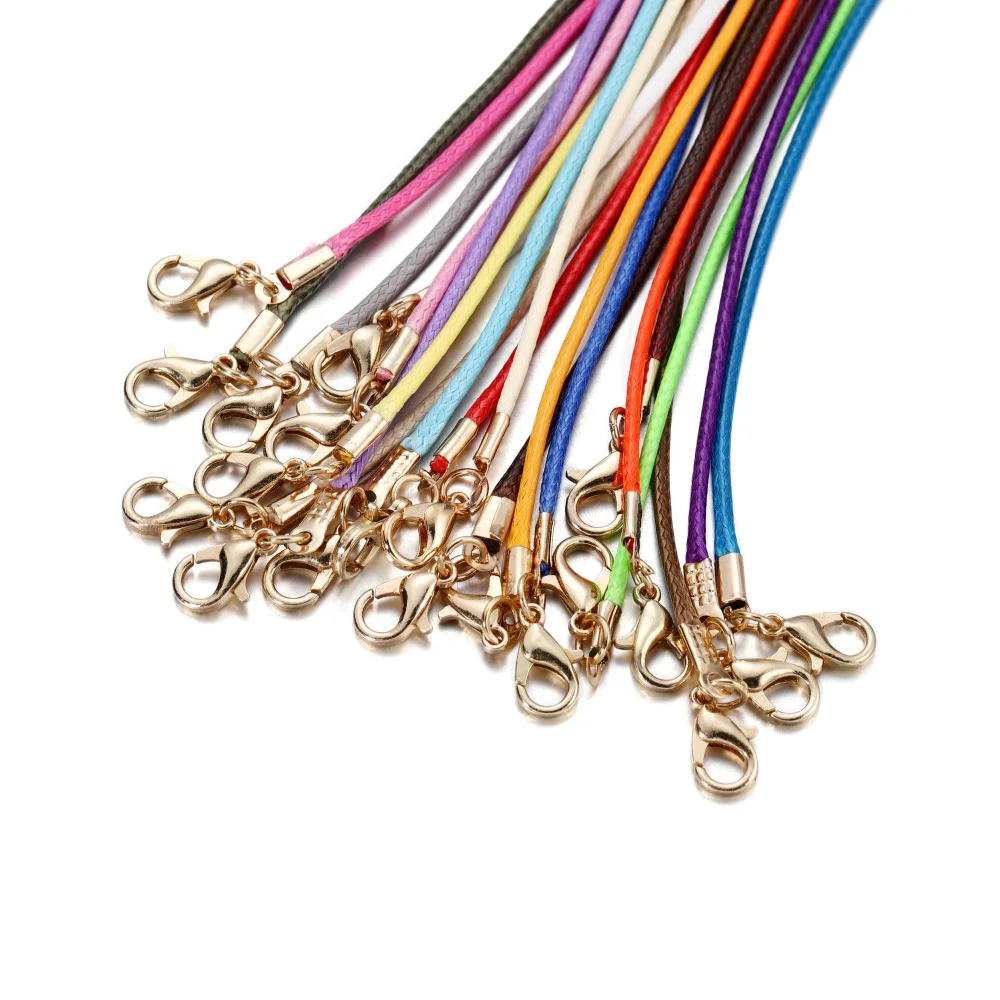 10Pcs/Lot 1.5mm Leather Cord Necklace with KC Gold Color Clasp Adjustable Braided Rope for DIY Necklace Bracelet Jewelry Making