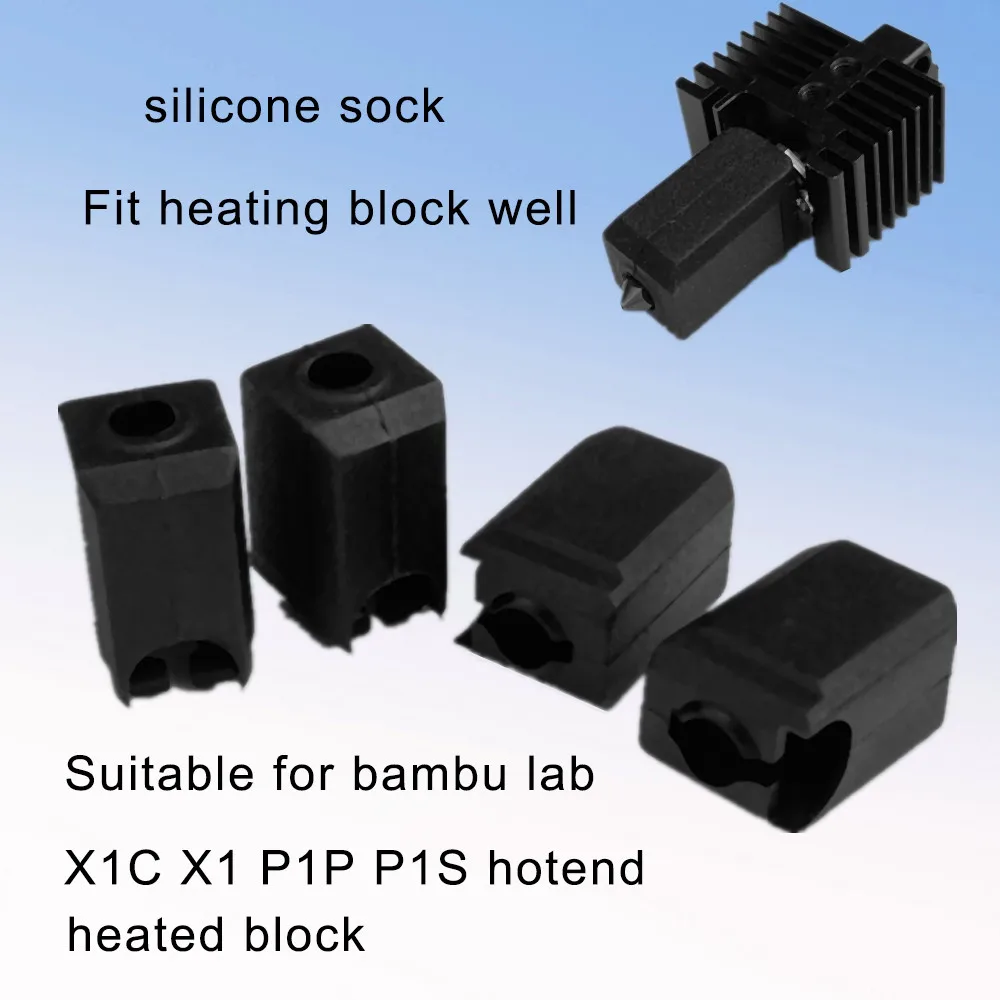 Silicone Socks For Bambu Lab X1 X1C Hotend Extruder Heated Block High-temperature Case For bambulab p1s p1p Black Silicone Cover