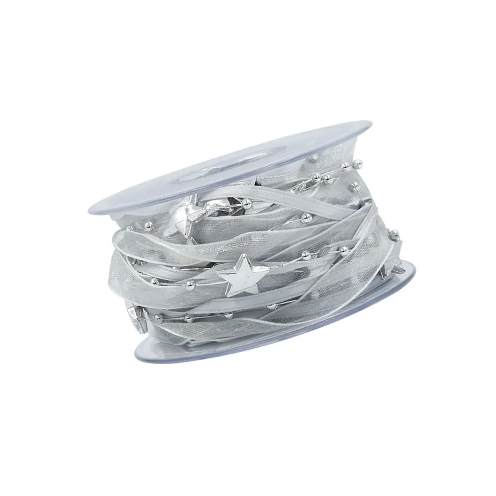 

Christmas Bead Ribbon 5M Decorative Trim for Crafts Wrapping Star Embellishment Silver Holiday Gifts Pentagram Design Elastic