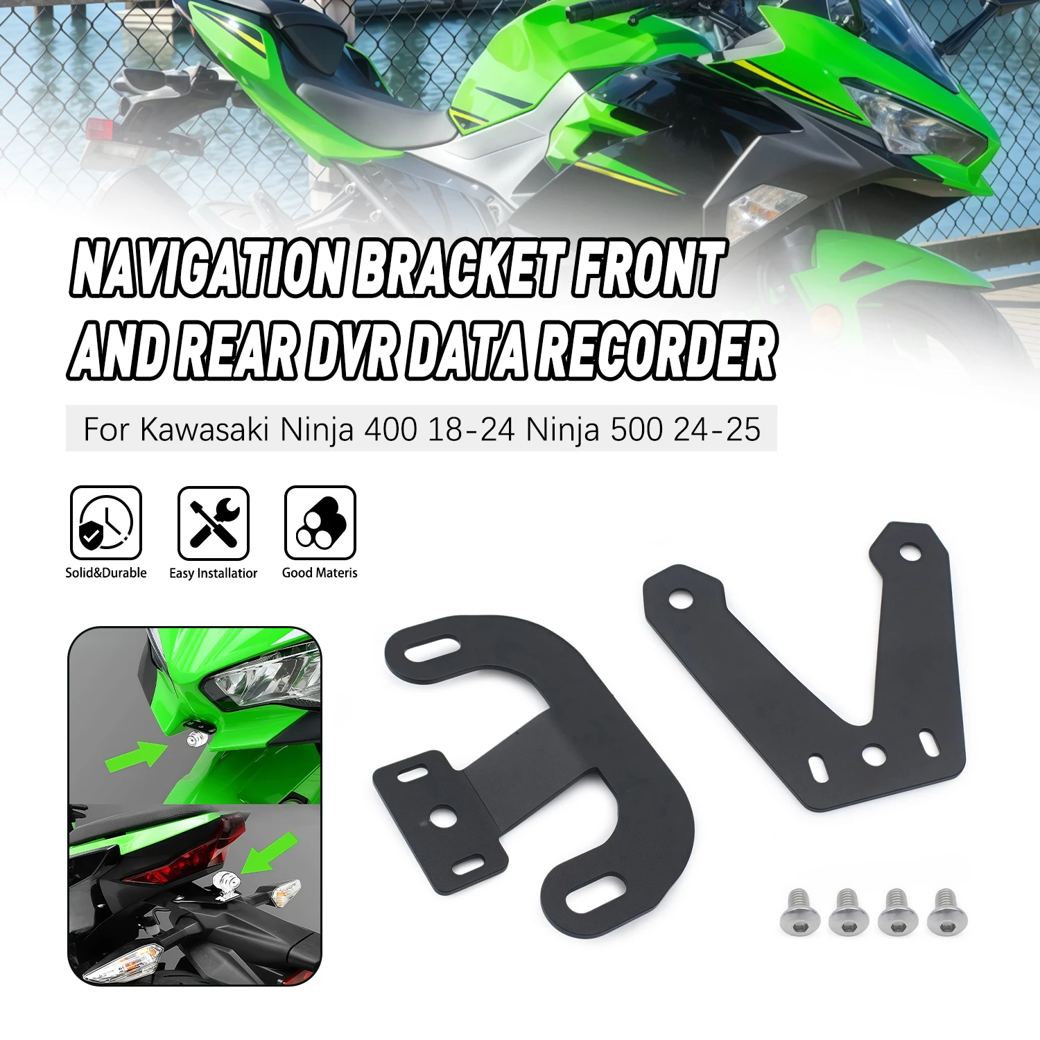 

Front Rear DVR Data Logger GPS Navigation Bracket Holder Stand Motorcycle For Kawasaki Ninja 400 2018-2024 Ninja 500 2024-2025