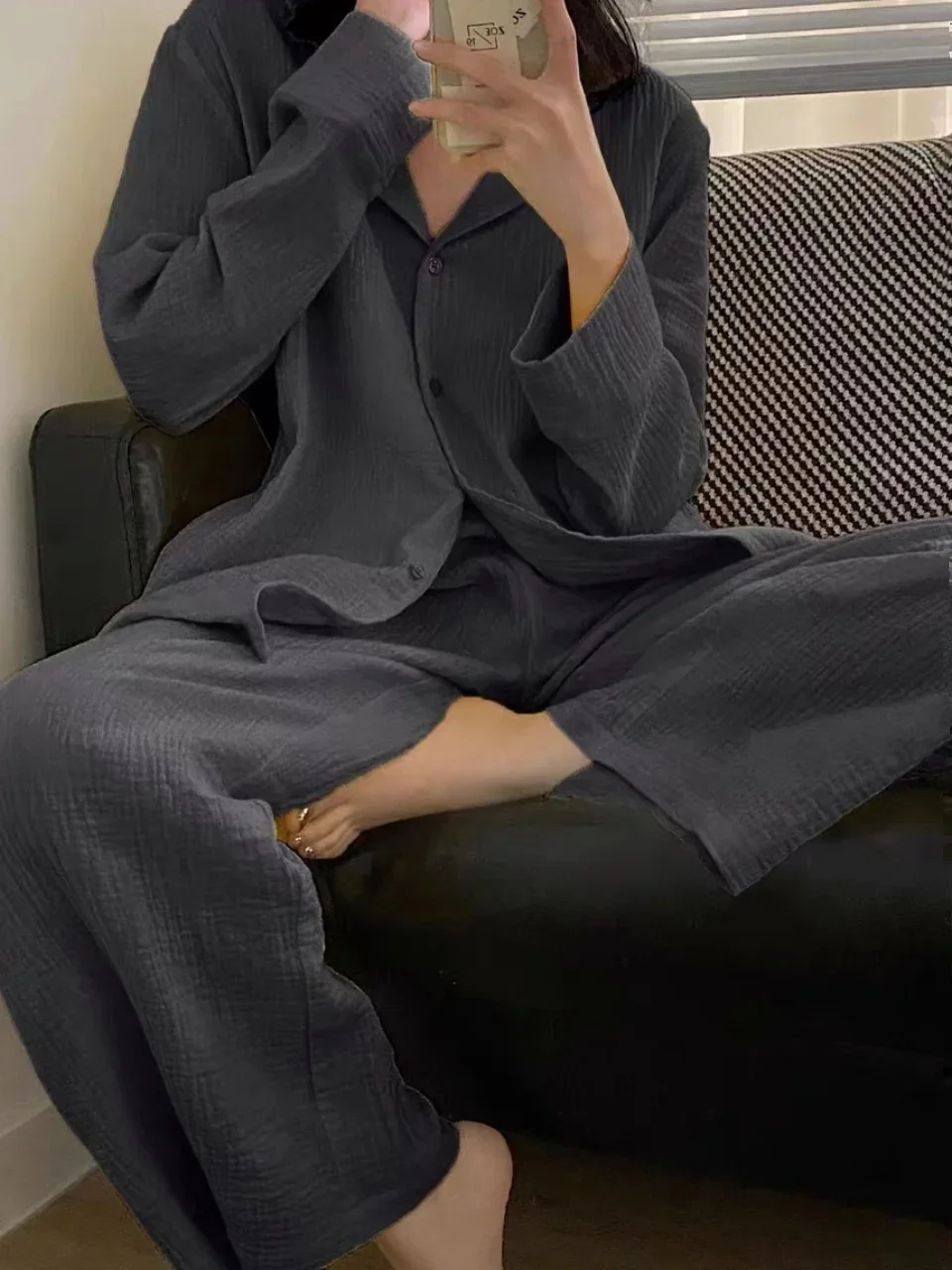 

Пижамные комплекты с длинными рукавами, однотонные женские пижамные комплекты, ночная одежда, осенние штаны, комплекты из 2 предметов, женский повседневный домашний костюм