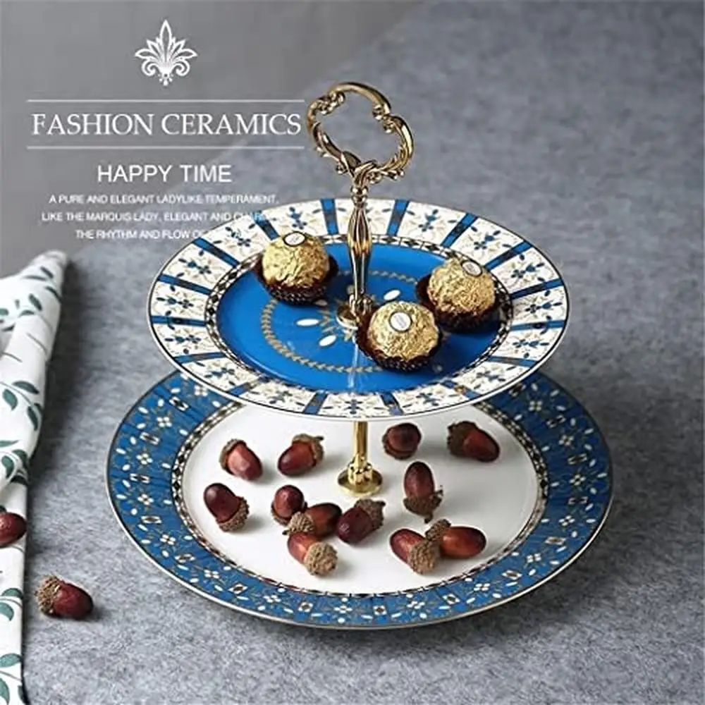 Creative European Style Ceramic Double Cake Stand Wedding Banquet Dessert Plate Gift Box