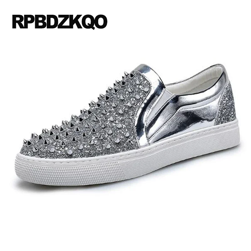 

Rivet Glitter Silver Skate Stud Hip Hop Fashion Black Shoes Men Elevator Dandelion Slip On Sneakers Hot Sale Autumn Popular