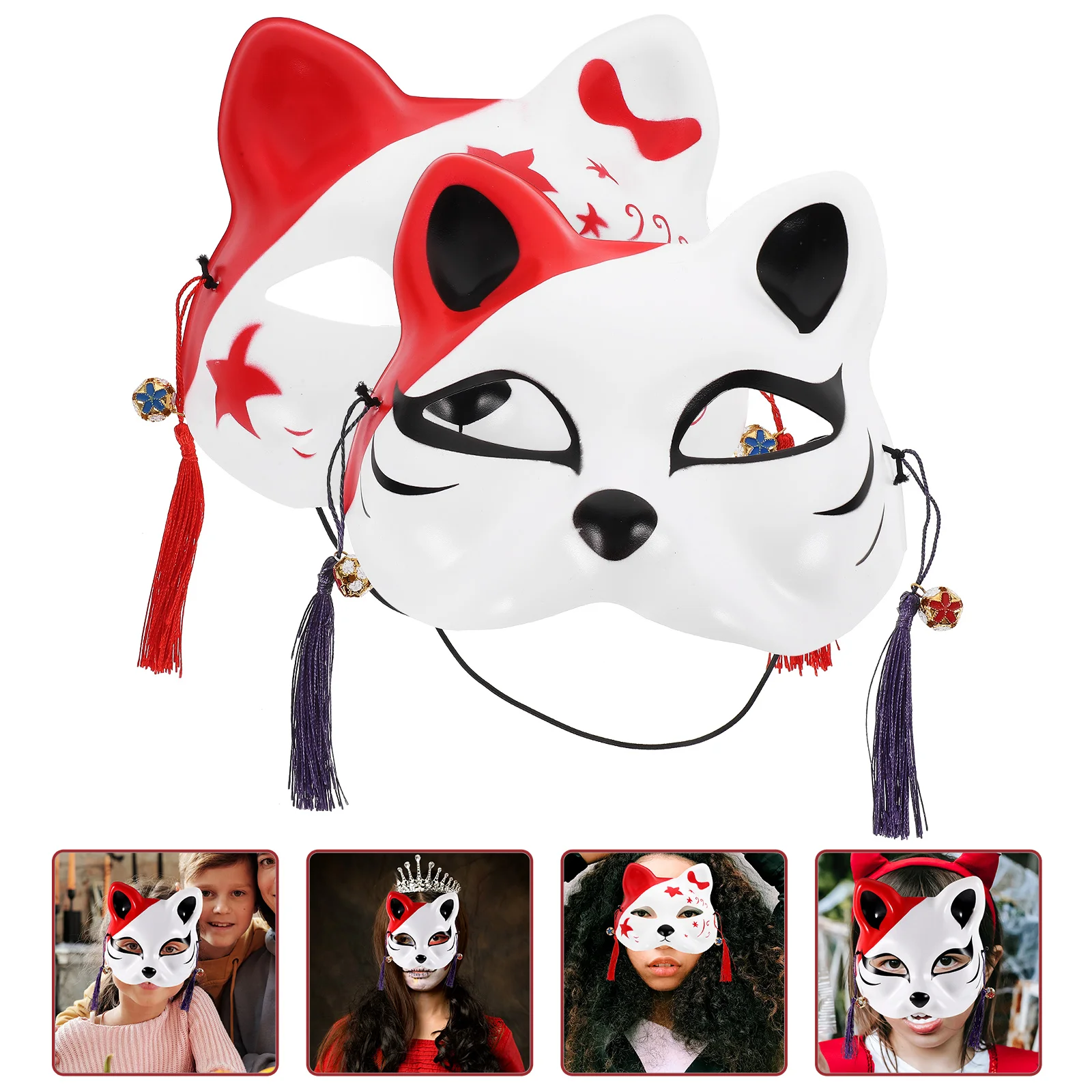 2 Pcs Half Face Cat Mask for Cosplay Ball Children Prop Masquerade Decor Dress up Bunny