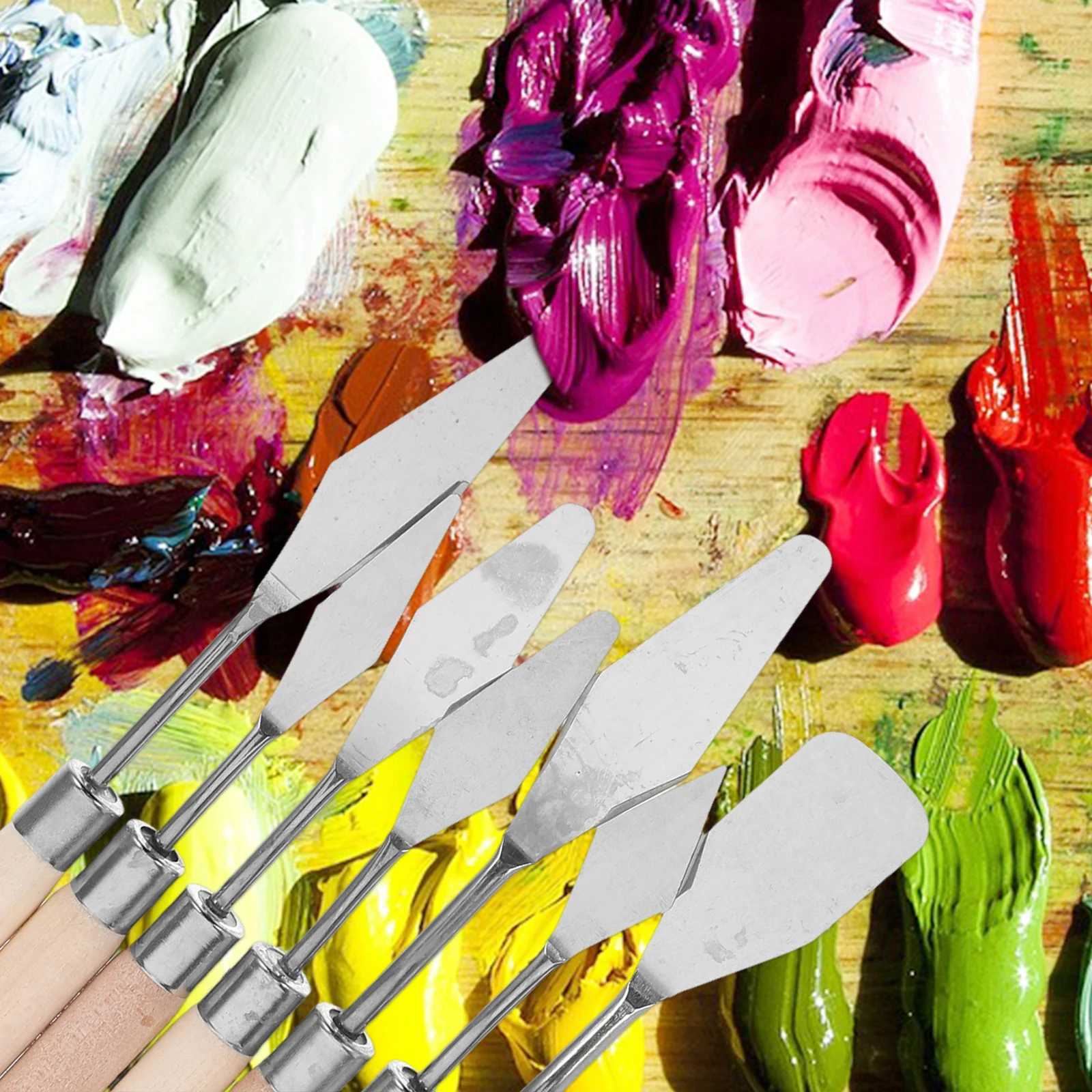 

6pcs Oil Painting Scraper Set Stainless Steel Palette Knives Flexible Spatula Art Supplies Color Mixing Canvas Tool for Student
