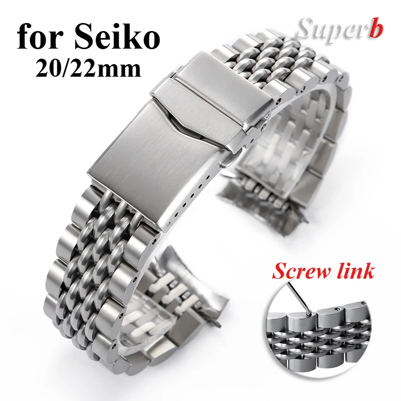 

20mm 22mm For Seiko Solid Stainless Steel Band Men's Sports Strap Srpd Skx007/Skx009 Jubilee Curved End Bracelet Screw Link