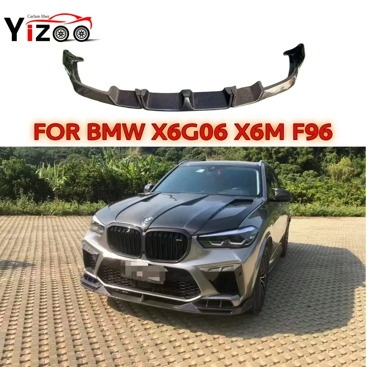 For BMW X6M F96 X6C Front Bumper Diffuser Spoiler Splitter Carbon Fiber Iip Chin LD Shaped Protective Cover 2019-2022 Automotive