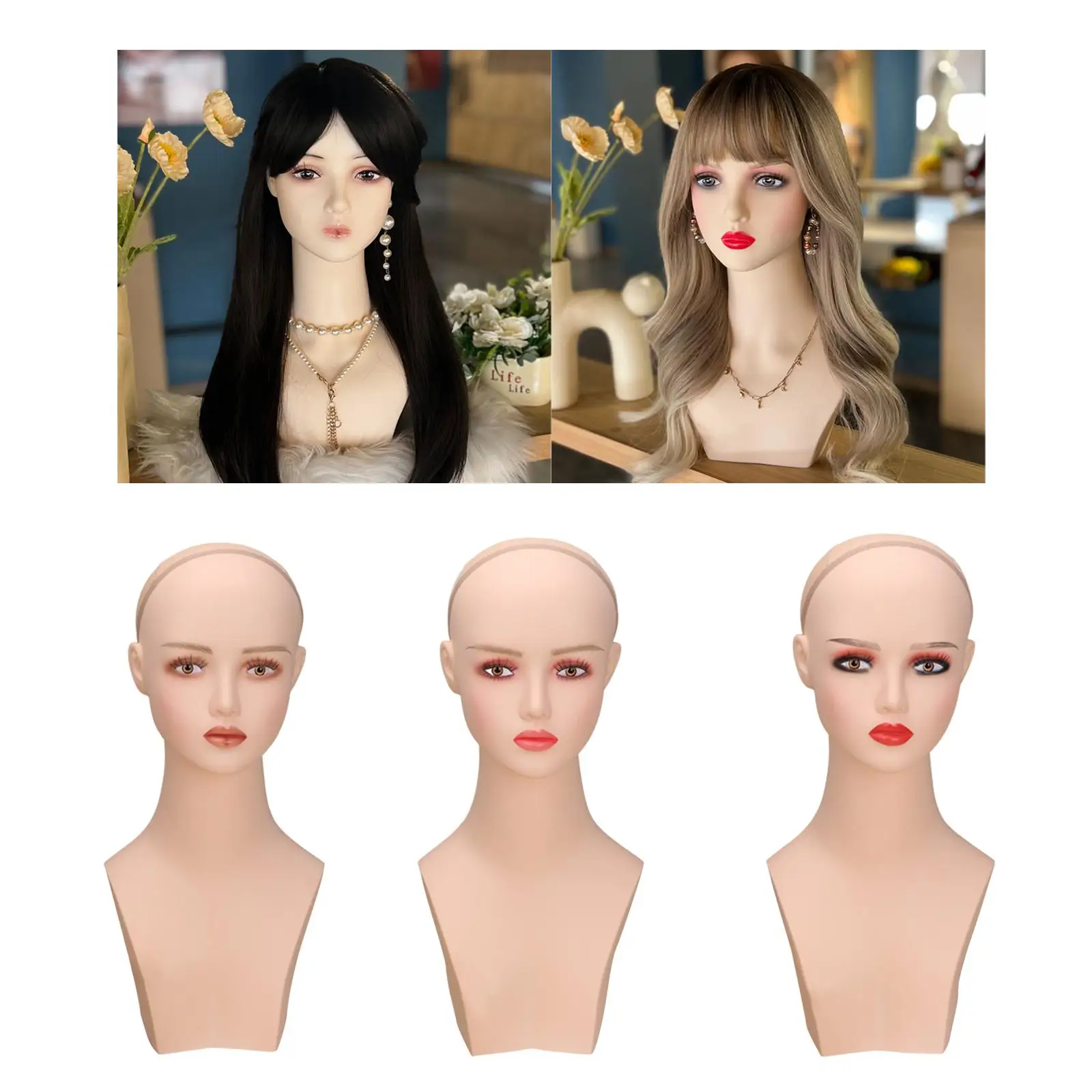 メイクアップ付きマネキンヘッド-滑らかで安定したベース-帽子ディスプレイラック-ウィッグディスプレイスタンド-頭囲54cm-2126インチ