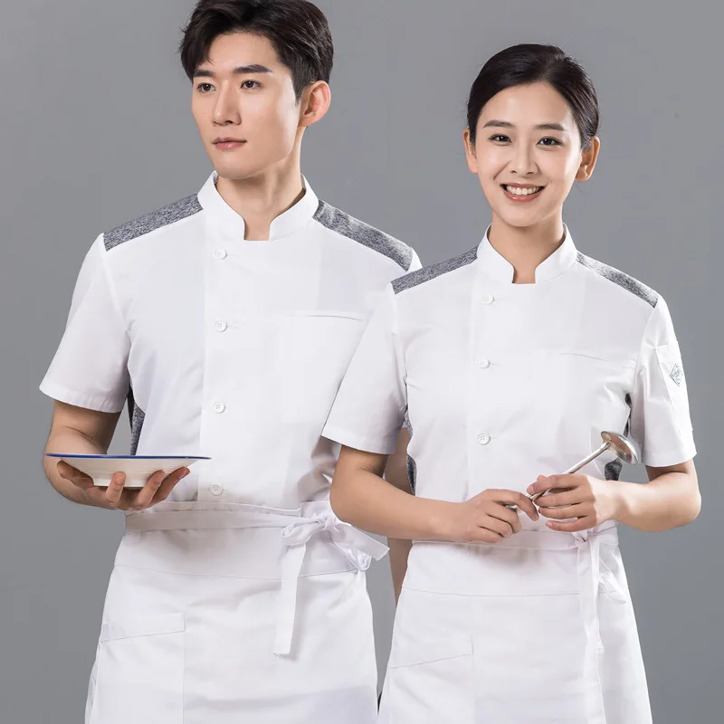 Senior Chef Overalls Men's Short-Sleeved Summer Catering Hotel Restaurant Baking Cake Dessert Chef Tooling Kitchen Clothes