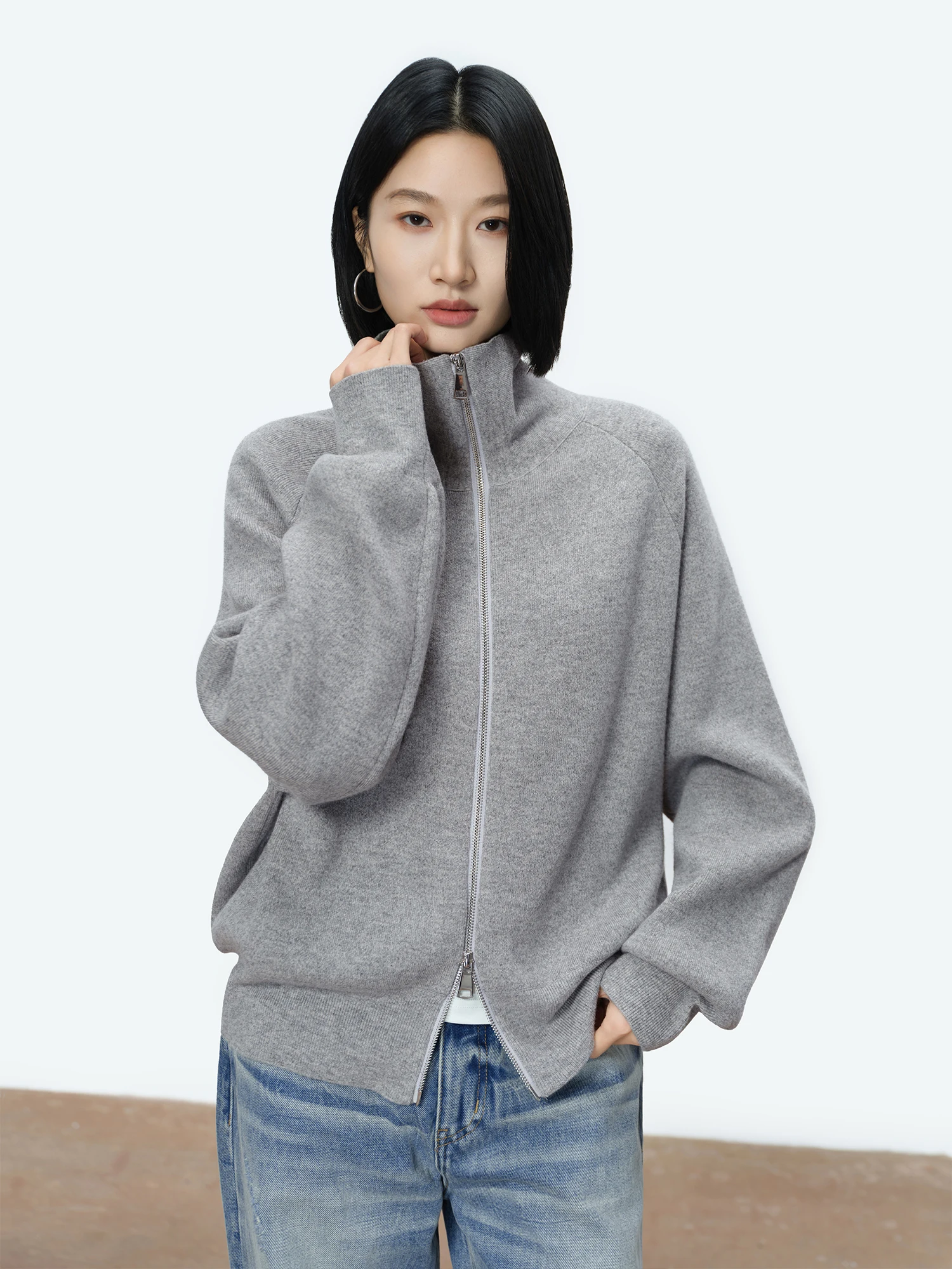 

Женский вязаный кардиган CE&MO из 100% мериносовой шерсти на двойной молнии, свободного кроя, с воротником, теплый, с длинными рукавами, весна-осень