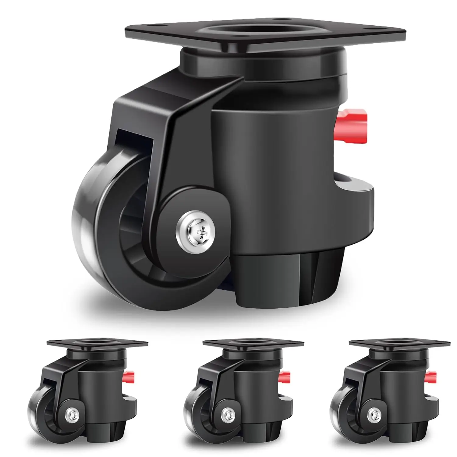 

Leveling Casters Wheels with Ratchet Arm 6600 LBS, Heavy Duty Retractable Caster Wheel, Plate Swivel Workbench Castors, D