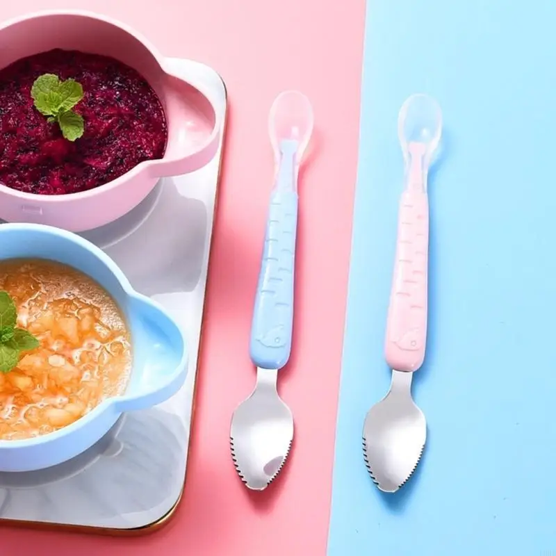 Sendok Bayi Dua Kepala Sendok Makan Makanan Alat Pengikis Haluskan Buah Peralatan Makan Bayi L8RB