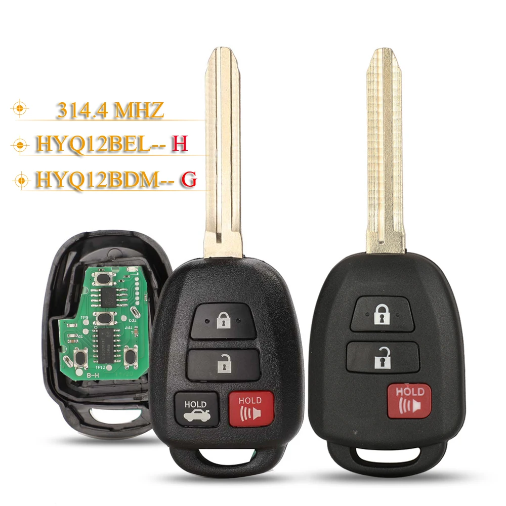 

Jingyuqin 3/4 Buttons Remote control car key Frequency：314.4Mhz G/H Chip HYQ12BEL/HYQ12BDM For Toyota Camry Corolla 2012-2017