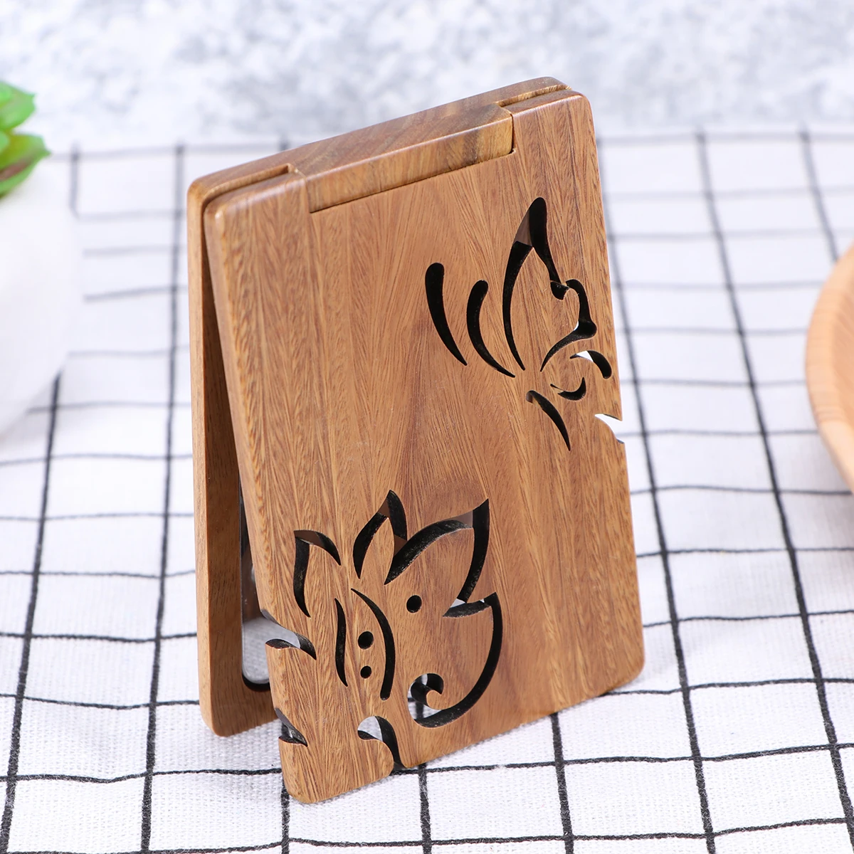 

Foldable Wooden Countertop Vanity Home Decor Bamboo Travel Easy Storage Vanity Mirror Countertop Mirror Compact