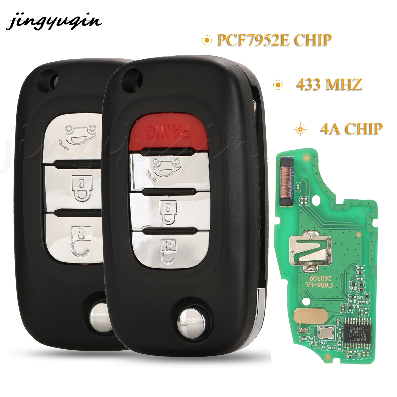 

jingyuqin Flip Remote Smart Car Key Fob 433Mhz ID4A-PCF7952E Chip 3/4 Buttons For Mercedes Benz Smart 2015-2017