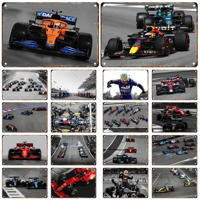 

F1 Racing Car Decorative Plate Retro Metal Sign Super Sport Car Decoration Poster Board Garage Wall Art Painting Home Decor Gift