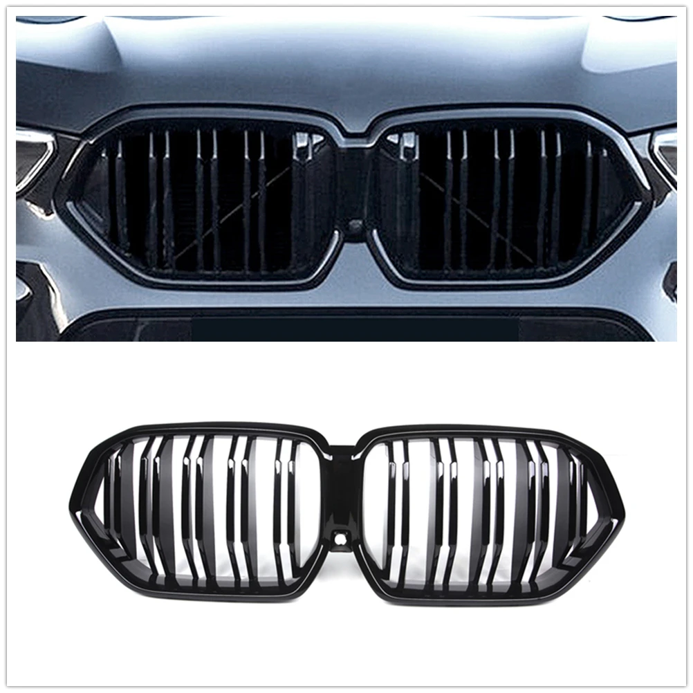 

Racing Grills For BMW X6 G06 & X6M F96 SUV 2020-2023 Front Kidney Grille Black Dual Bar Line Style Upper Bumper Hood Mesh Grid