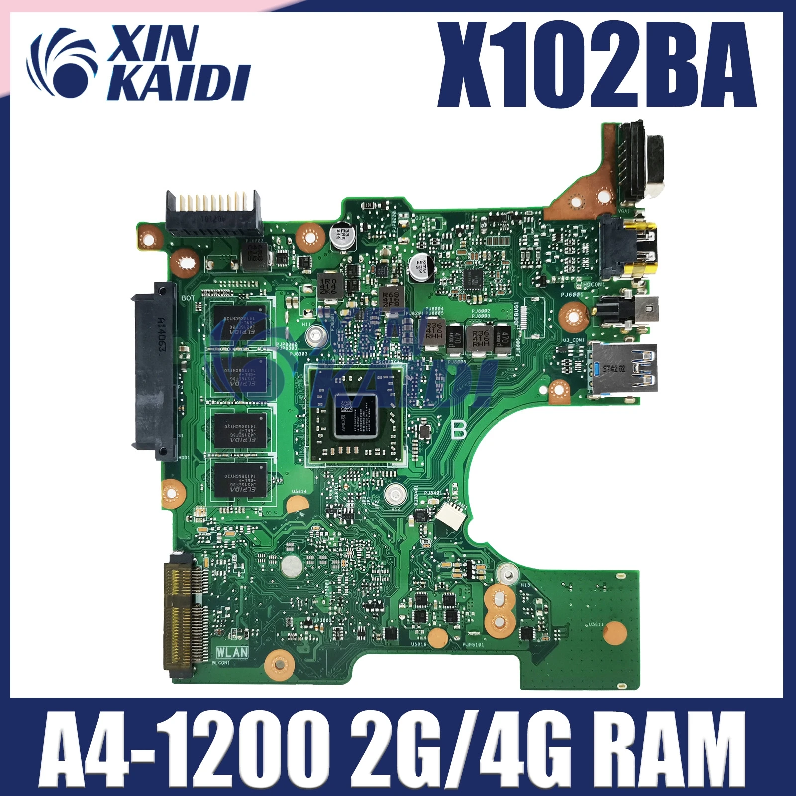 ASUS 노트북 마더보드, X102BA, X102B 용, A4-1200 CPU, 2G, 4G 메모리, 100% 테스트 작업