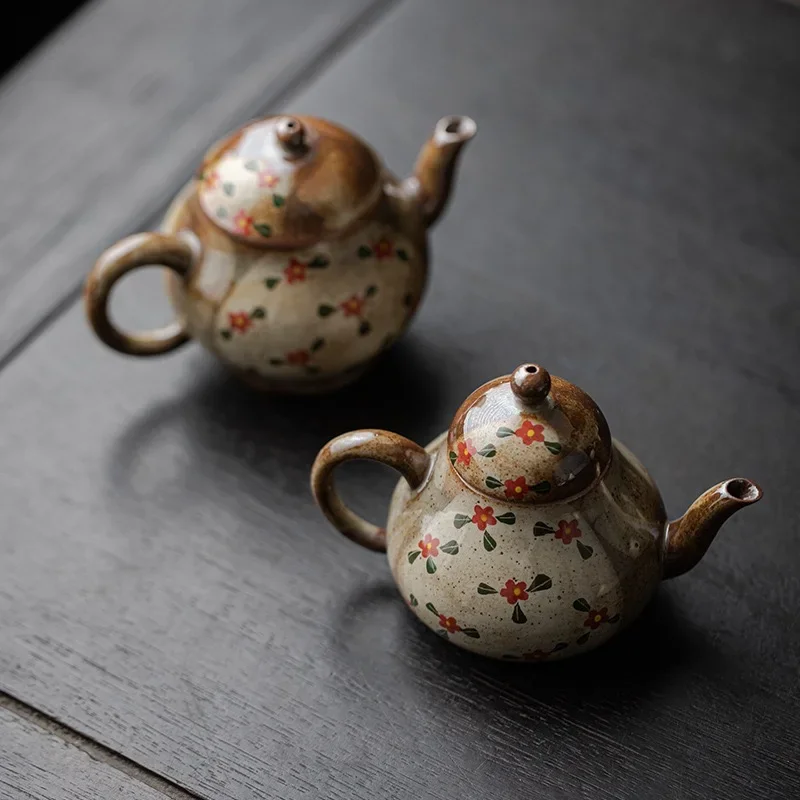 Japanese Imitation Firewood Teapot Handmade Coarse Pottery Teapot with Filter Underglaze Hand-painted Kung Fu Tea Set Ornaments 4