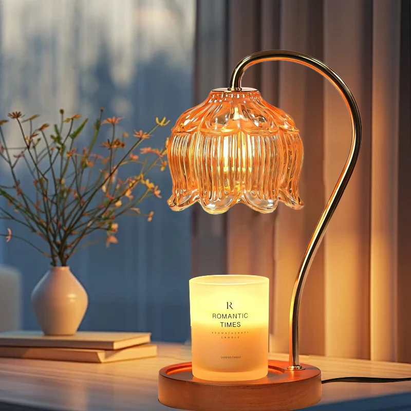 Lampe chauffe-bougie à fleurs avec minuterie, chauffe-bougie à intensité variable, cadeau d'anniversaire de noël pour femme et maman, sans bougies incluses