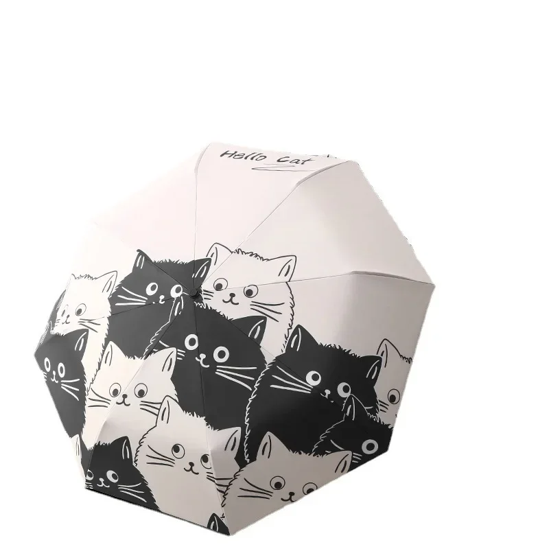 Automatic umbrella, automatic large cat sun umbrella, weather and rain umbrella wholesale vinyl folding umbrella three fold