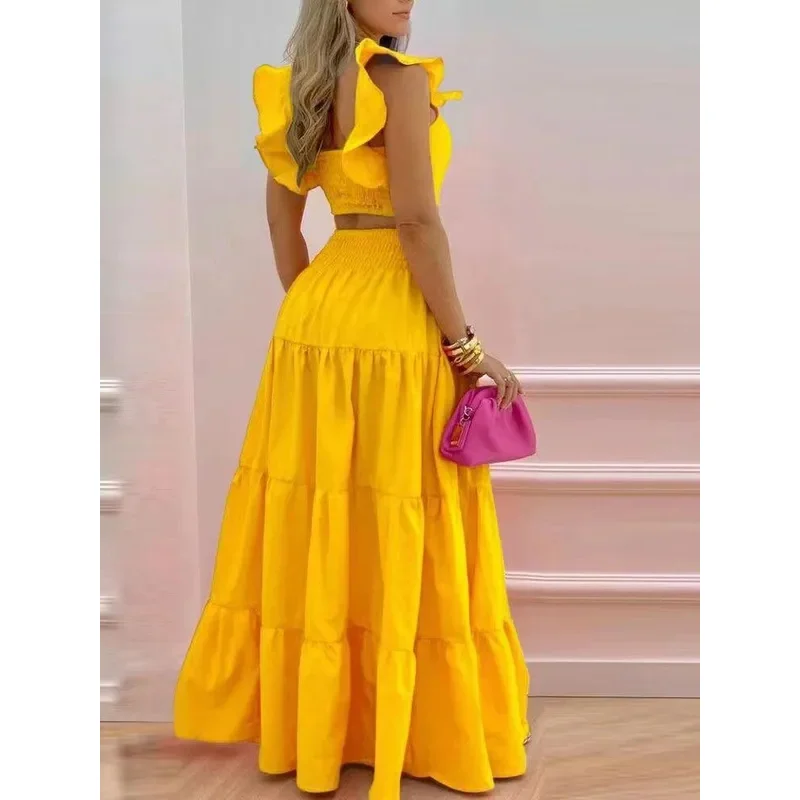 2025 جديد مثير الصلبة اثنين دعوى المرأة موضة عادية فضفاض فستان ماكسي 2 قطعة مجموعة الإناث أنيقة HBear البيت 002