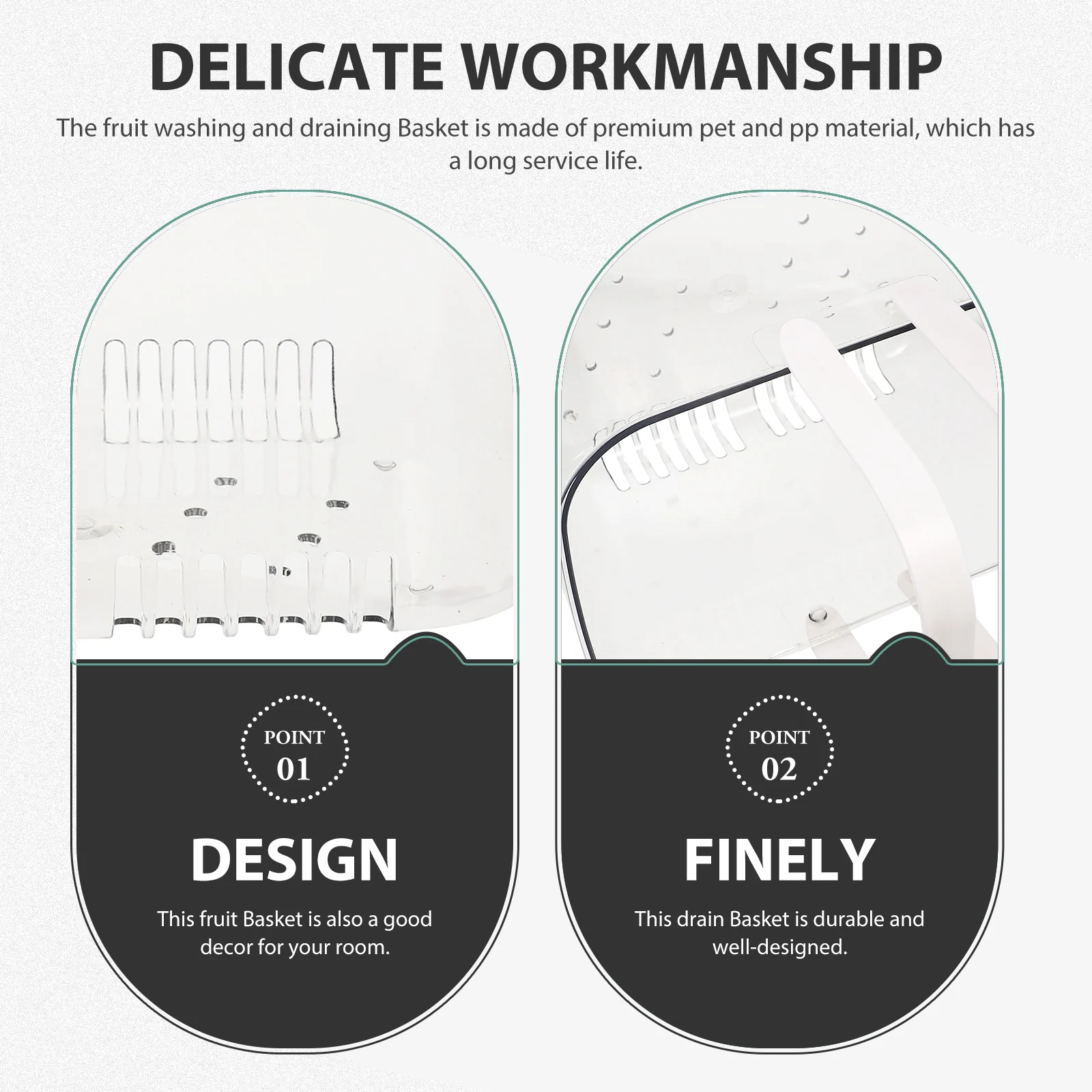 

Portable Transparent Fruit Drain Basket with Handle Storage Multi-Function Fruit Washing Serving Basket for Home