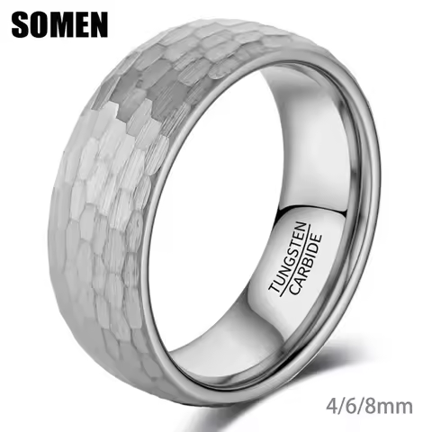 Somen 4/6/8mm Hammered Tungsten Wedding Rings For Men Women Silver Brushed Engagement Couple Ring Fashion Jewelry Gift Anillos