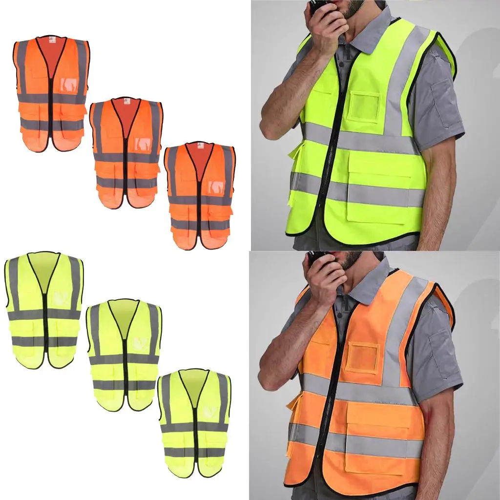 Reflective Night Security Waistcoat Jacket Fluorescent Yellow and Orange