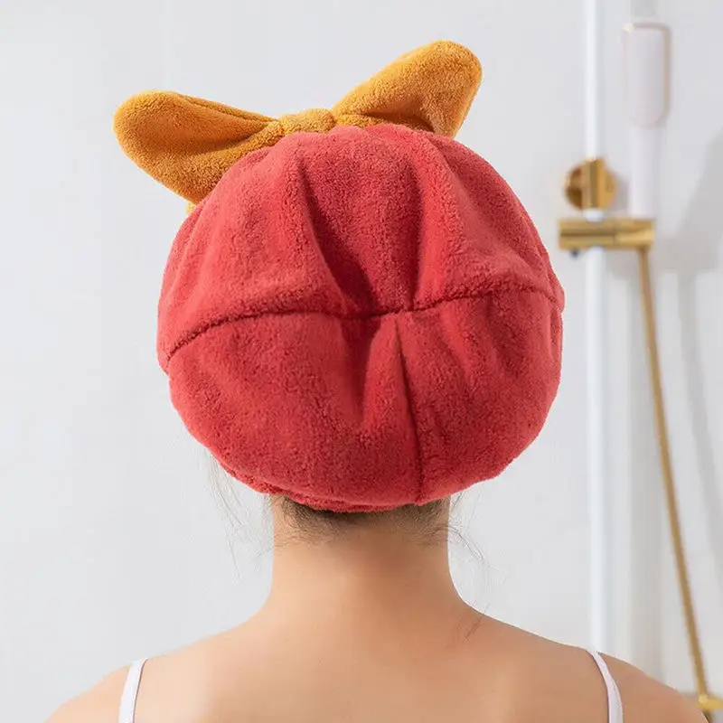 Coral Velvet Hair Drying Towels Super Absorbent Turban Hair Towel Cap Quick Dry Head Wrap with Bow-Knot Shower Cap for Wet Hair