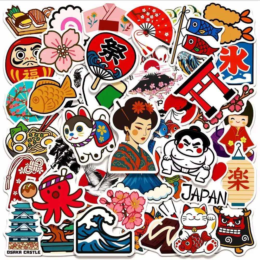 50Pcs Traditional Japanese Culture Cartoon Pattern Graffiti Stickers Waterproof Decoration Scrapbooking Notebook Laptop Phone
