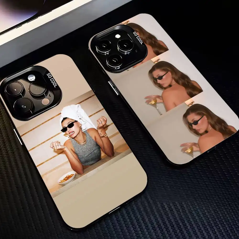 

Y-Y2K Trend Icon H-Hailey Bieber Phone Case For iPhone17,16,15,14,13,12,11 Plus,Pro Max Black Border Silver Plated Cover