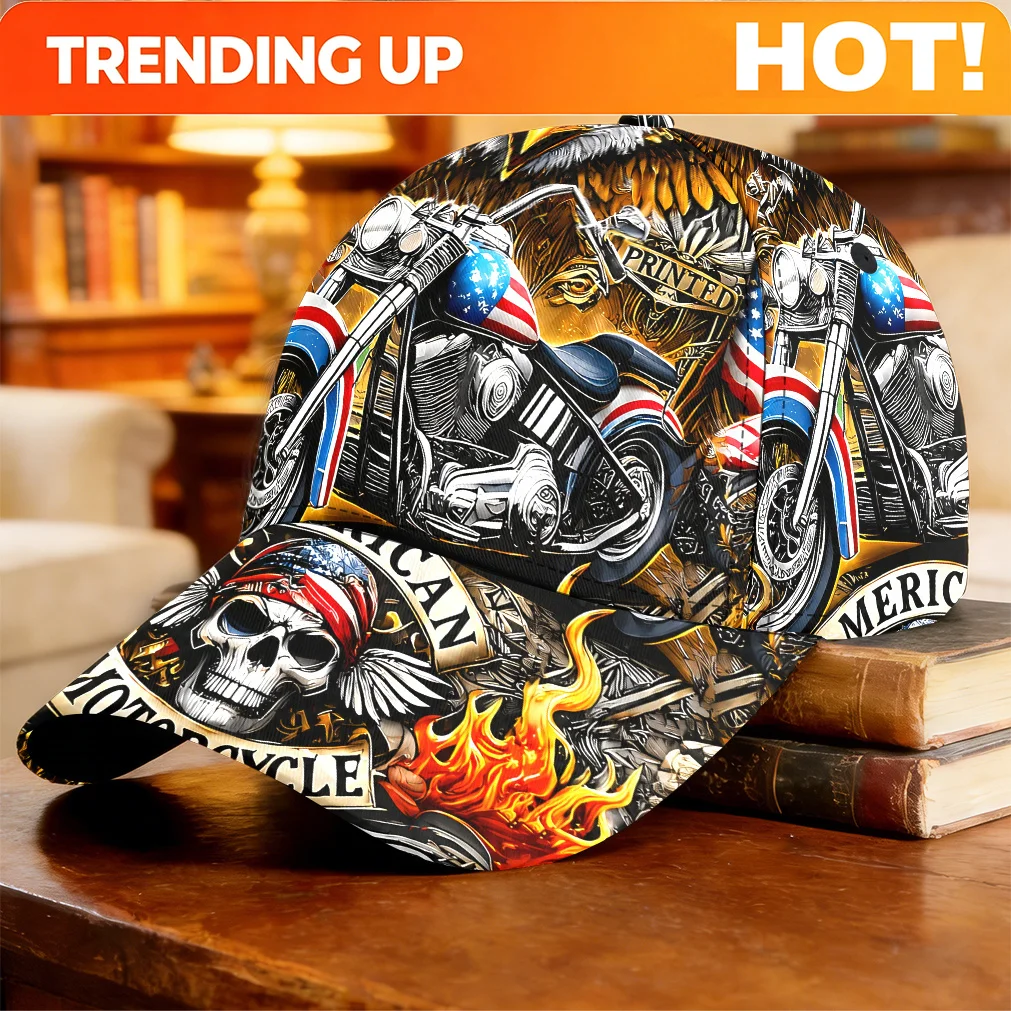 Customization Customization 1pc 2D Flat Motorcycle Skull Art Baseball Cap Graduation Gift Skateboarding Workout Souvenir Classic