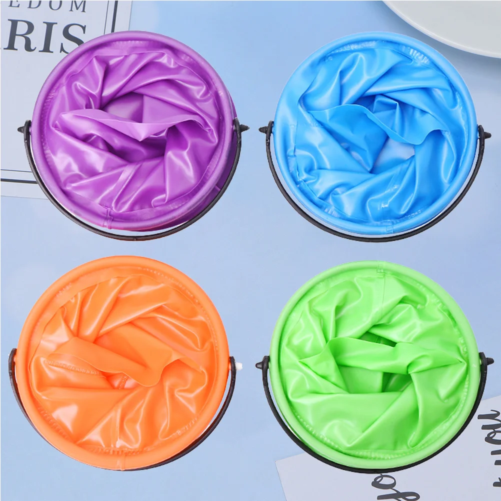 4Pcs Foldable Portable Plastic Bucket Multi-Purpose for Cleaning Fishing Drawing Outdoor Indoor Use Green Blue Purple Orange