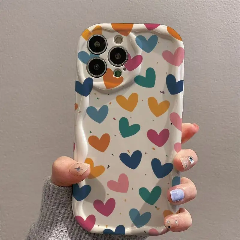 Casing Ponsel Estetika Seni Hati Warna-warni Grafiti untuk iPhone 16 15 14 13 12 11 Pro Max XS X XR 7 8 Plus 16E Sampul Silikon Lembut